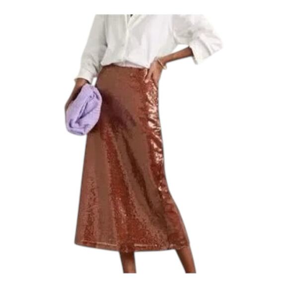 A.L.C. Reese Sequin Midi Skirt Size 12 Brown Holiday NWT